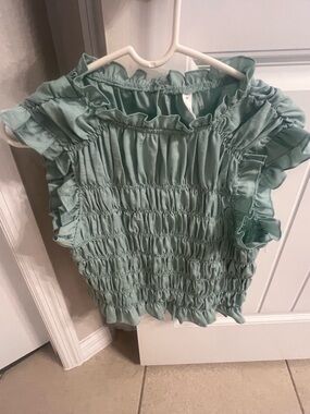 Glam Sage Green Ruffle Smocked Top